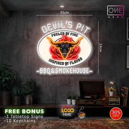 DEVIL'S PIT + BBQ | LED Neon Sign (3 signs)