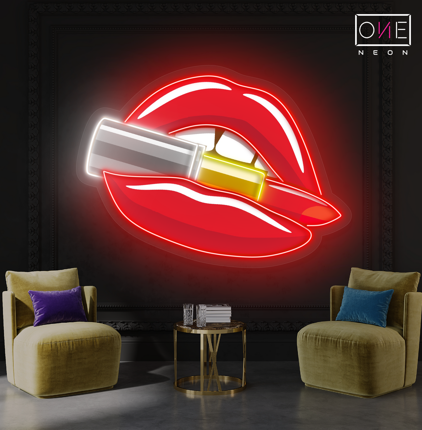 Red Lips & Lipstick Artwork Led Neon Sign