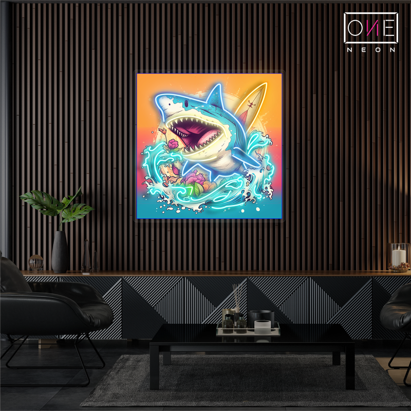 Surfing Shark Attack Artwork Led Neon Sign