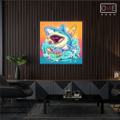 Surfing Shark Attack Artwork Led Neon Sign