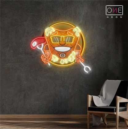 Cool Mascot Of Meat Steak Artwork Led Neon Sign