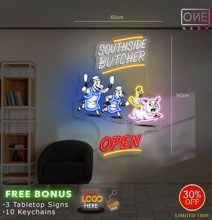 Southside butcher open + M.G.F meat  ( 2 signs)| LED Neon Sign
