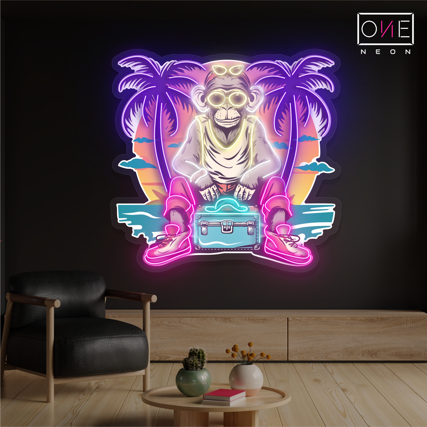 Panneau néon à LED avec illustration de Chill Monkey Vibes