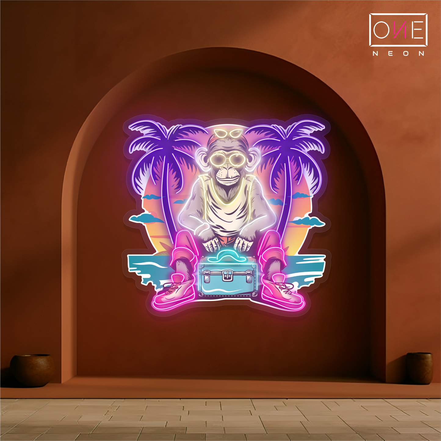 Panneau néon à LED avec illustration de Chill Monkey Vibes