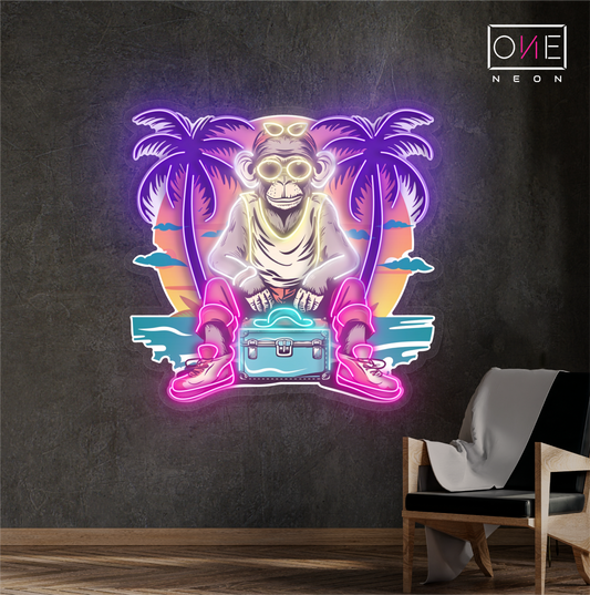 Panneau néon à LED avec illustration de Chill Monkey Vibes