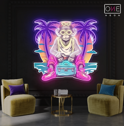 Panneau néon à LED avec illustration de Chill Monkey Vibes