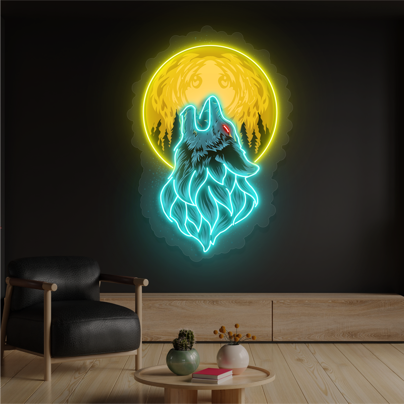 Moonlit Wolf Artwork Led Neon Sign