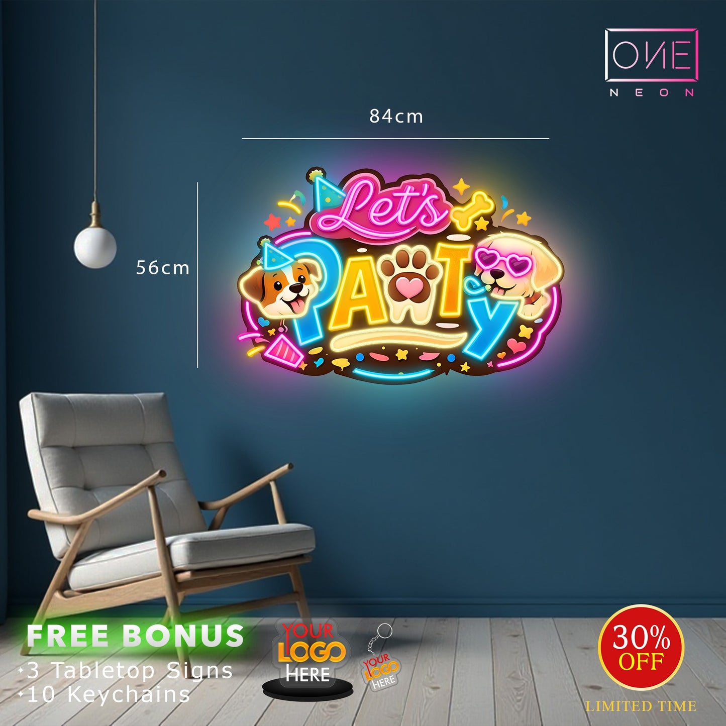LET'S PARTY & PAWSOME & DOG TREATS | LED Neon Sign (3 signs)