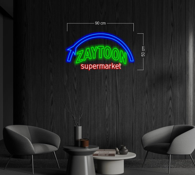 Zaytoon Supermarket+ Halal butchery ( 2 signs)| LED Neon Sign