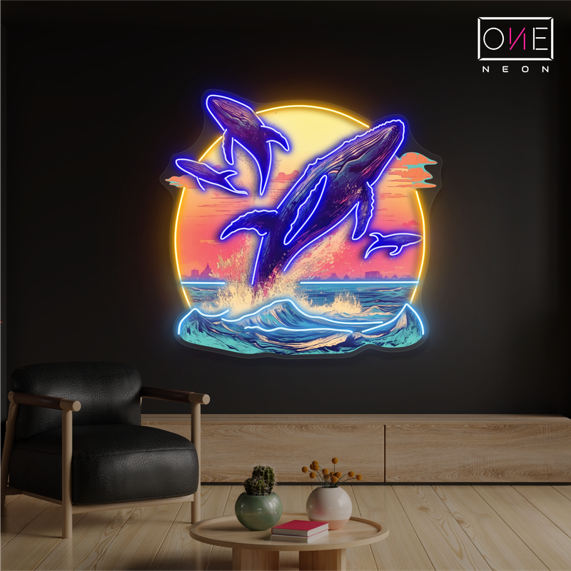 Enseigne au néon à LED avec illustration de danse sur l'océan