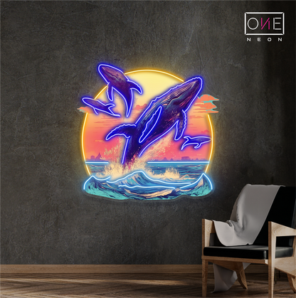 Enseigne au néon à LED avec illustration de danse sur l'océan