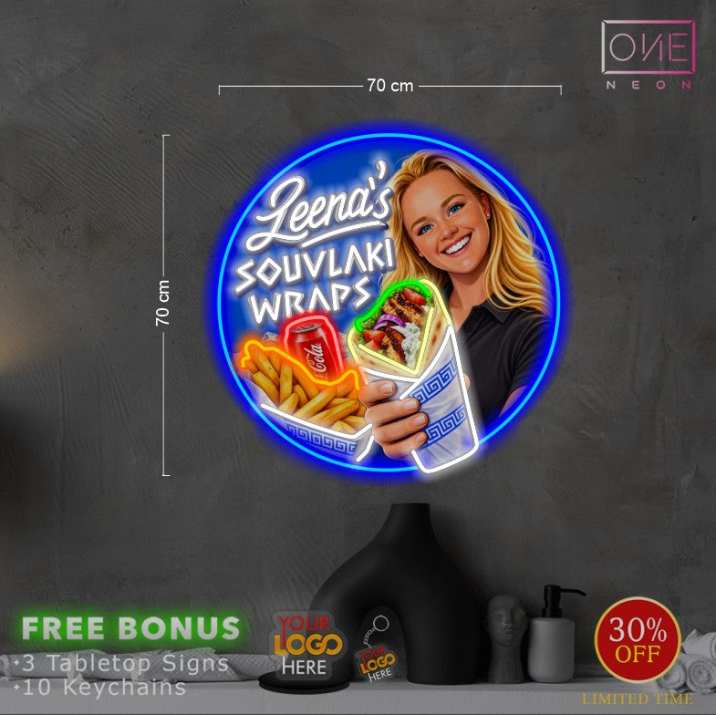 Leena's Souvlaki Wraps & Chase's Doughnut's and Milkshake | LED Neon Sign (2 signs)