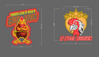 Finger Lick N kick N Chiken+ 5 stars chicken+ Open signs ( 4 signs) | LED Neon Sign