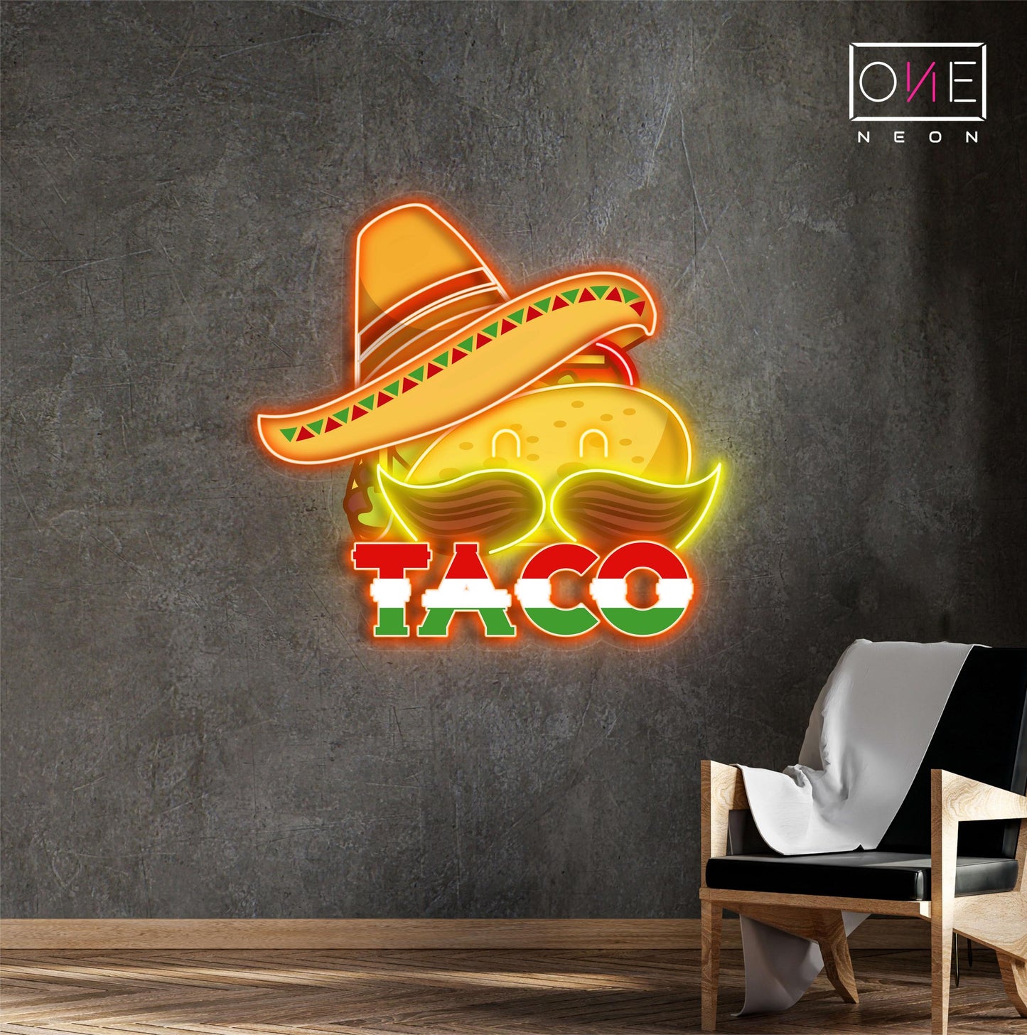 Panneau néon à LED avec illustration de tacos Mexican Hat 