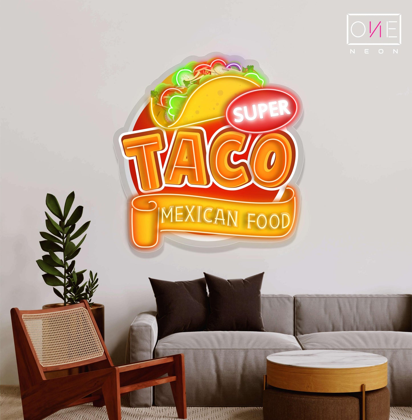 Panneau néon à LED avec illustration de nourriture mexicaine Super Taco 