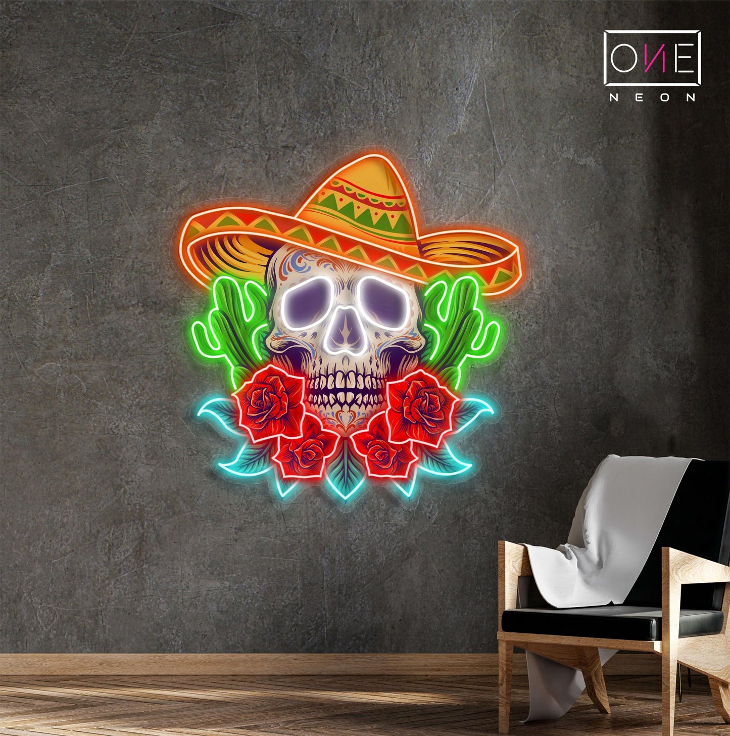 Panneau néon à LED avec motif de crâne de Calavera 