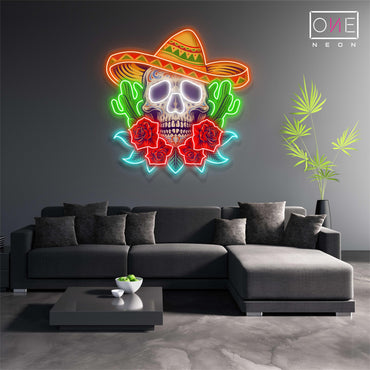 Panneau néon à LED avec motif de crâne de Calavera 