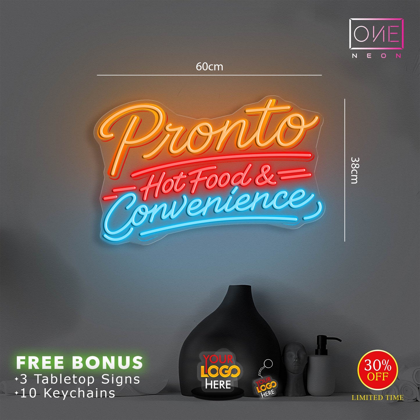 Kebabs and Snackpacks & Pronto Hot Food & Convenience | LED Neon Sign ( 2 signs)