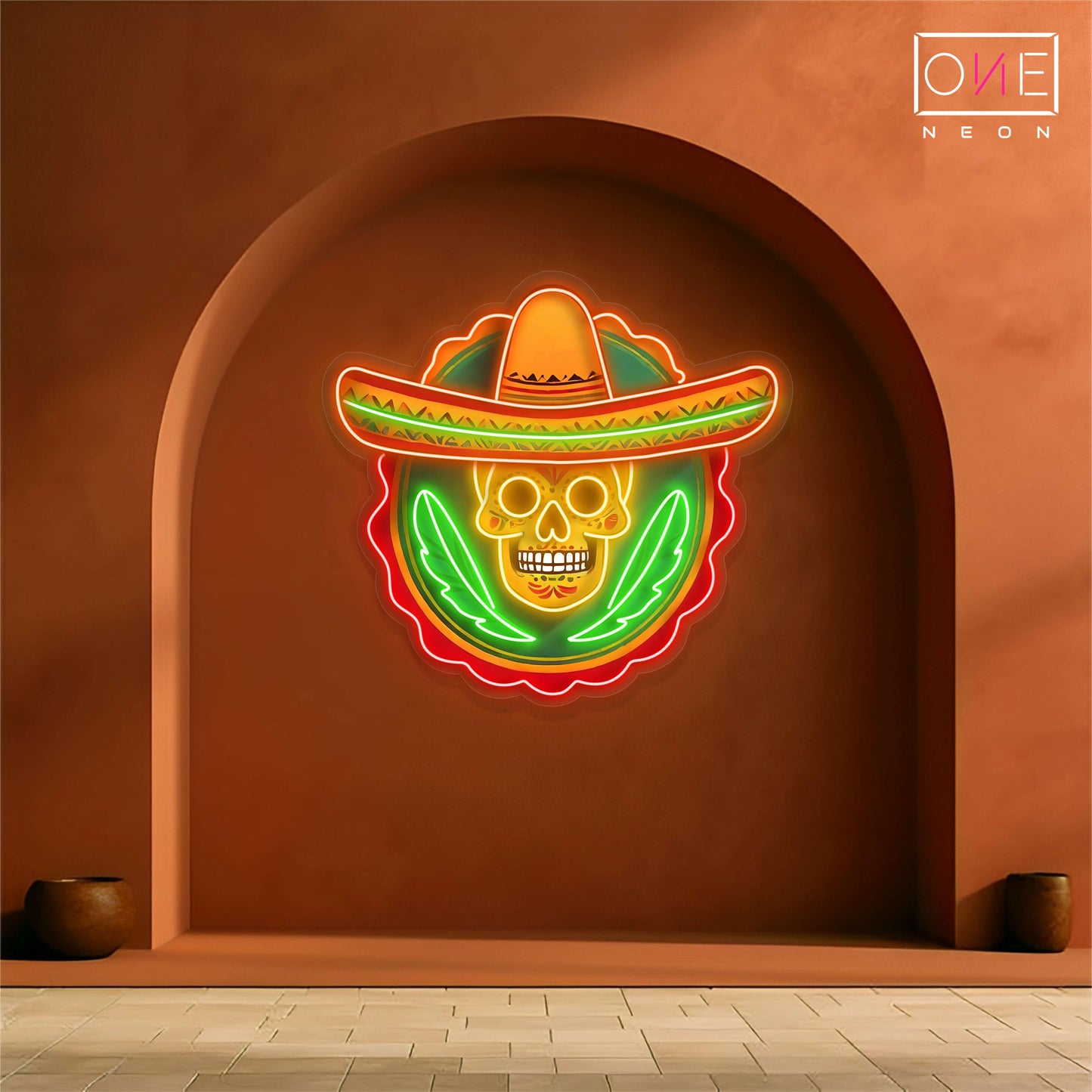 Panneau néon à LED avec illustration de crâne de Calavera 