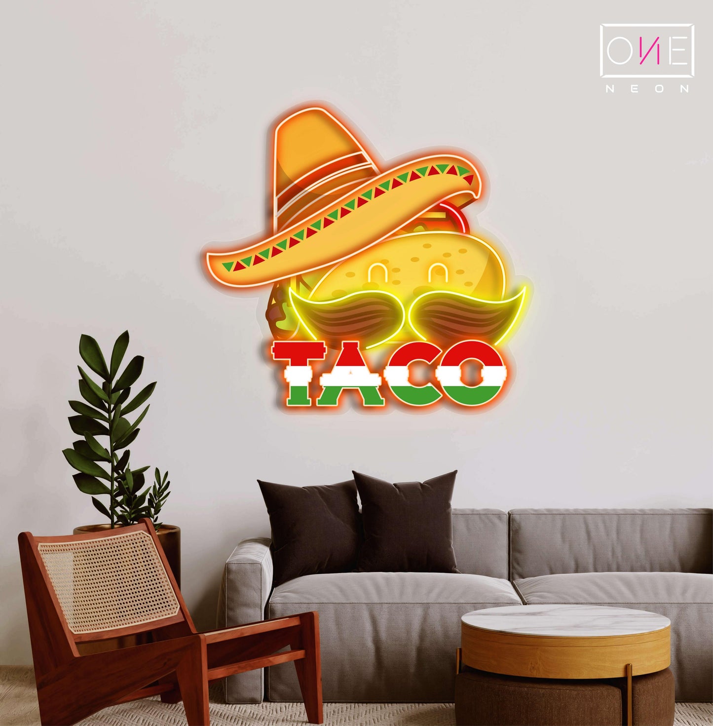 Panneau néon à LED avec illustration de tacos Mexican Hat 