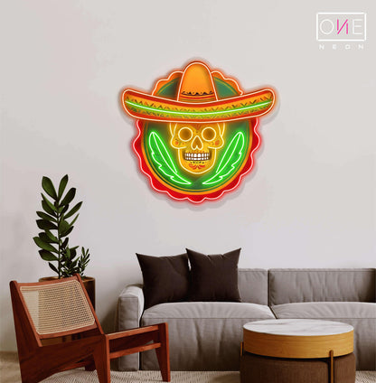 Panneau néon à LED avec illustration de crâne de Calavera 