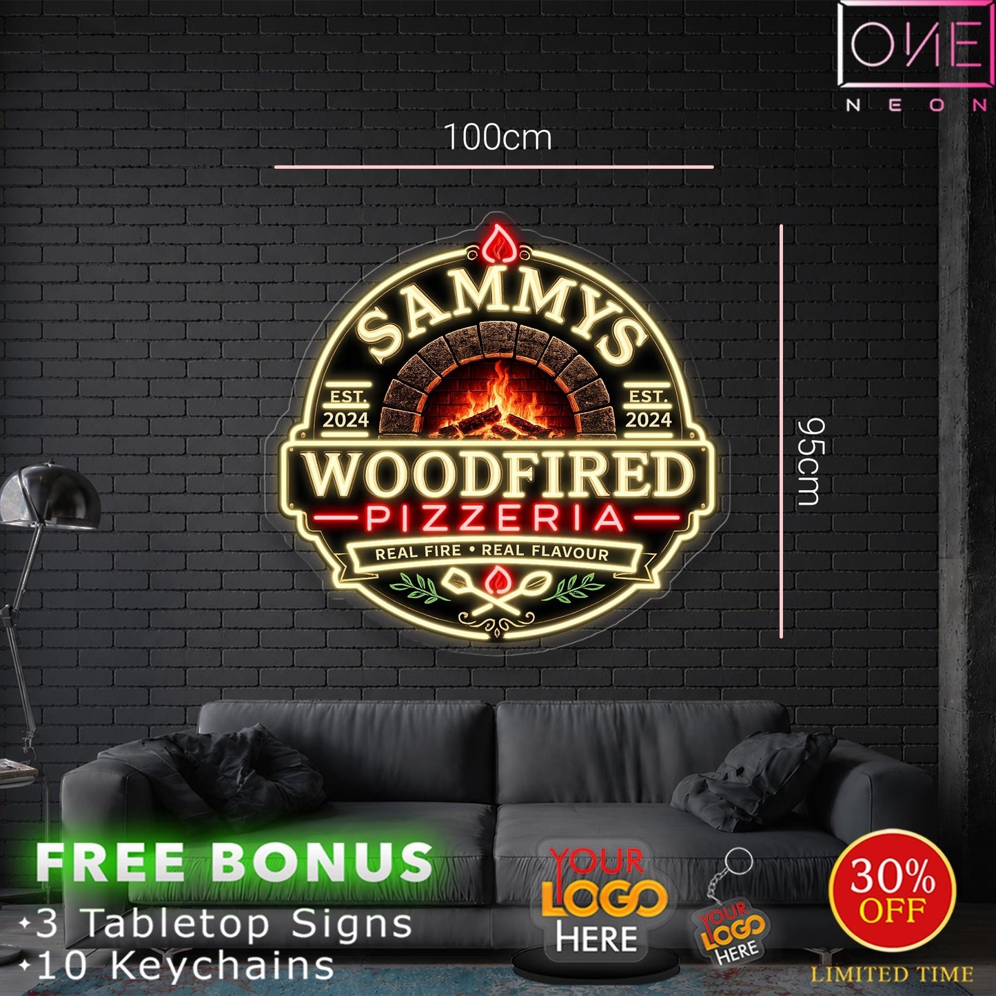 WOODFIRED PIZZERIA + Good Vibes Only | LED Neon Sign (indoor + outdoor use)