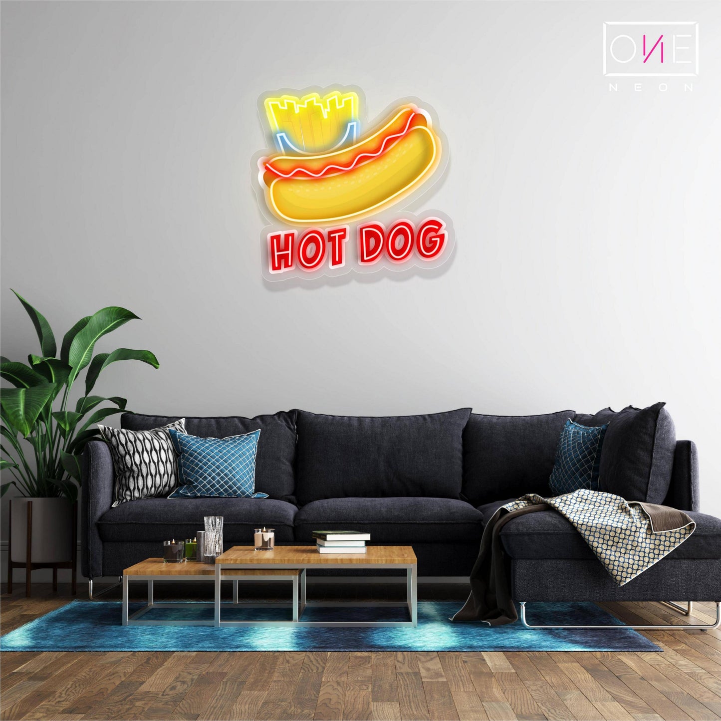 Enseigne au néon à LED avec illustration de hot-dog 