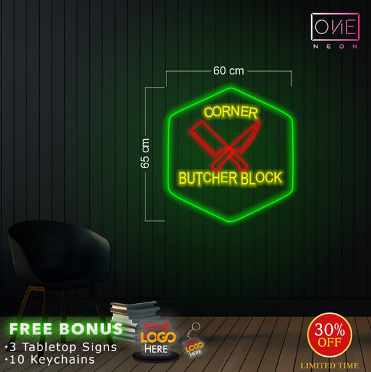 Corner Butcher Block | LED Neon Sign (2 signs)