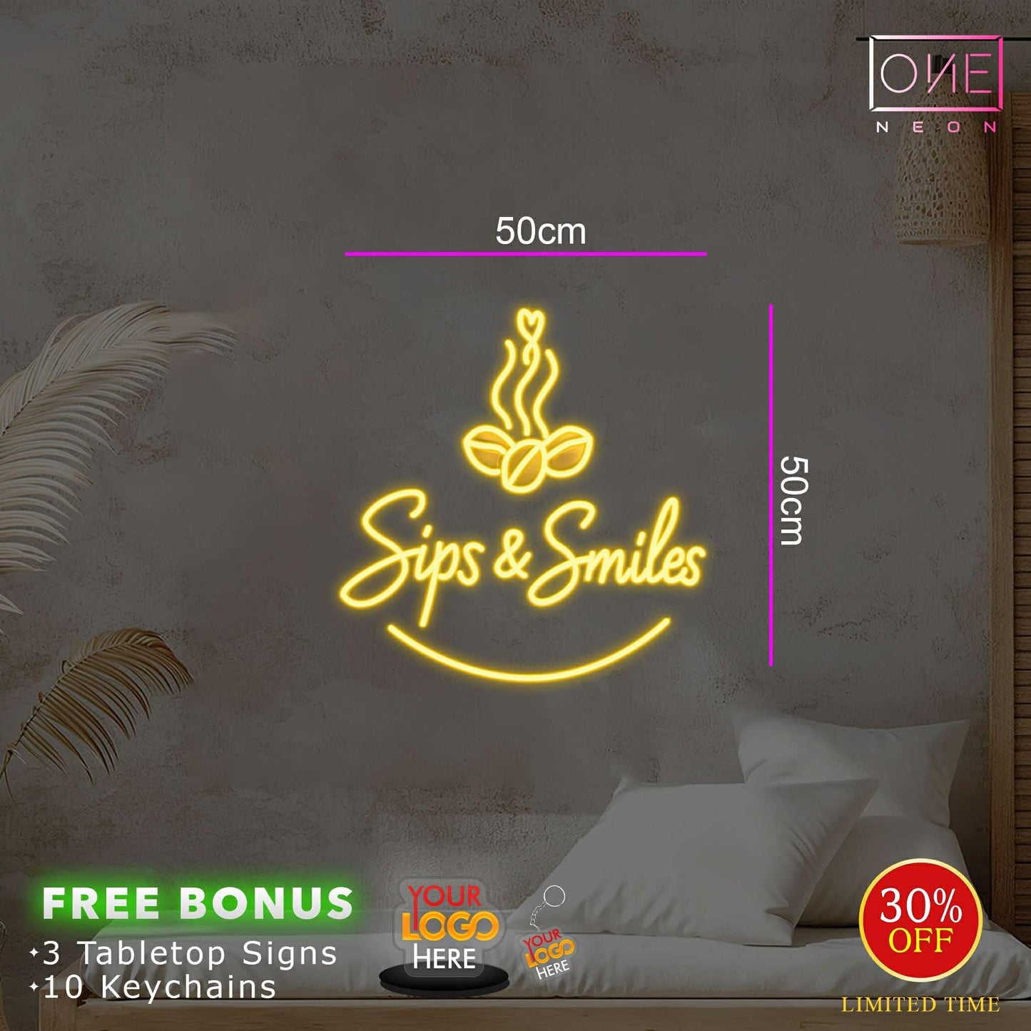 Sips & Smiles + custom logo | LED Neon Sign (2 signs)