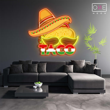 Panneau néon à LED avec illustration de tacos Mexican Hat 