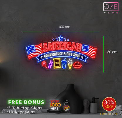 Grab And Go & American logo | LED Neon Sign + Light box (3 signs)