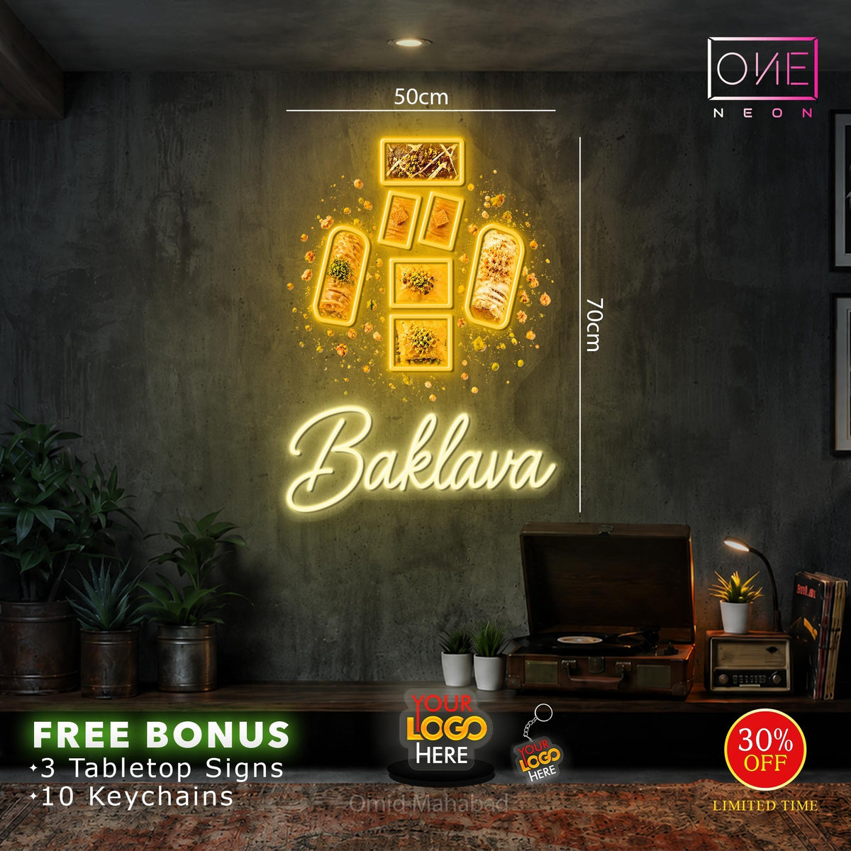 Queen kebab+milky cake+ Baklava ( 3 signs) | LED Neon Sign