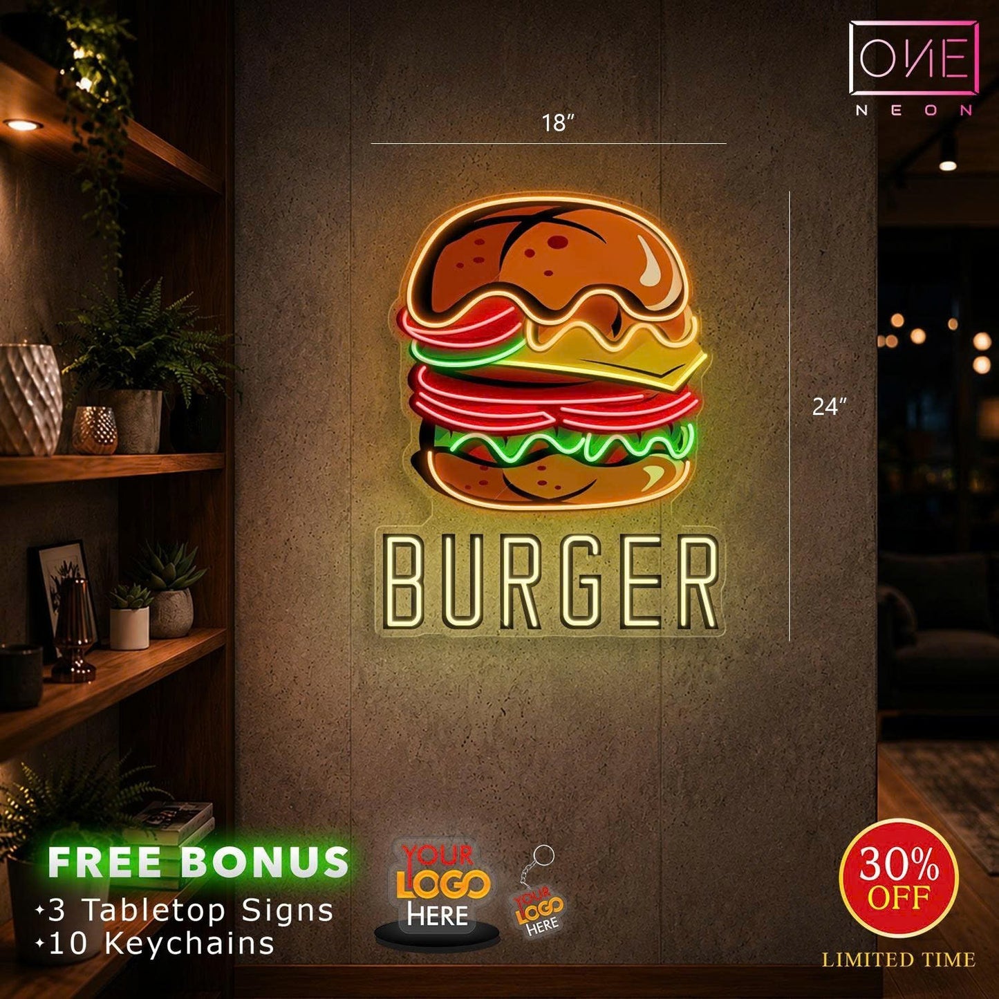 BURGER + TACOS + SHARk + ICE CREAM | LED Neon Sign (4 signs)