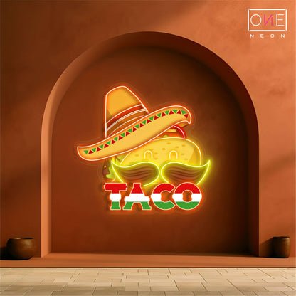 Panneau néon à LED avec illustration de tacos Mexican Hat 