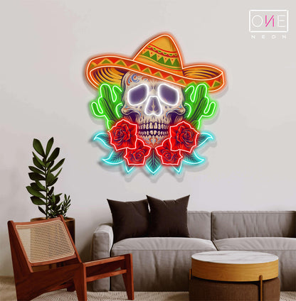 Panneau néon à LED avec motif de crâne de Calavera 