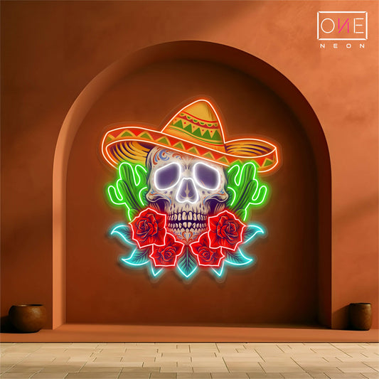 Panneau néon à LED avec motif de crâne de Calavera 