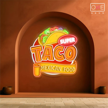 Panneau néon à LED avec illustration de nourriture mexicaine Super Taco 