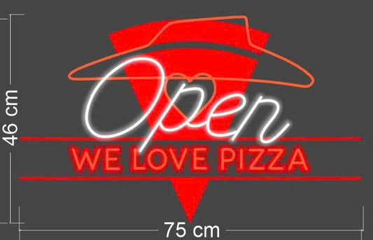 WE LOVE PIZZA + OPEN | LED Neon Sign