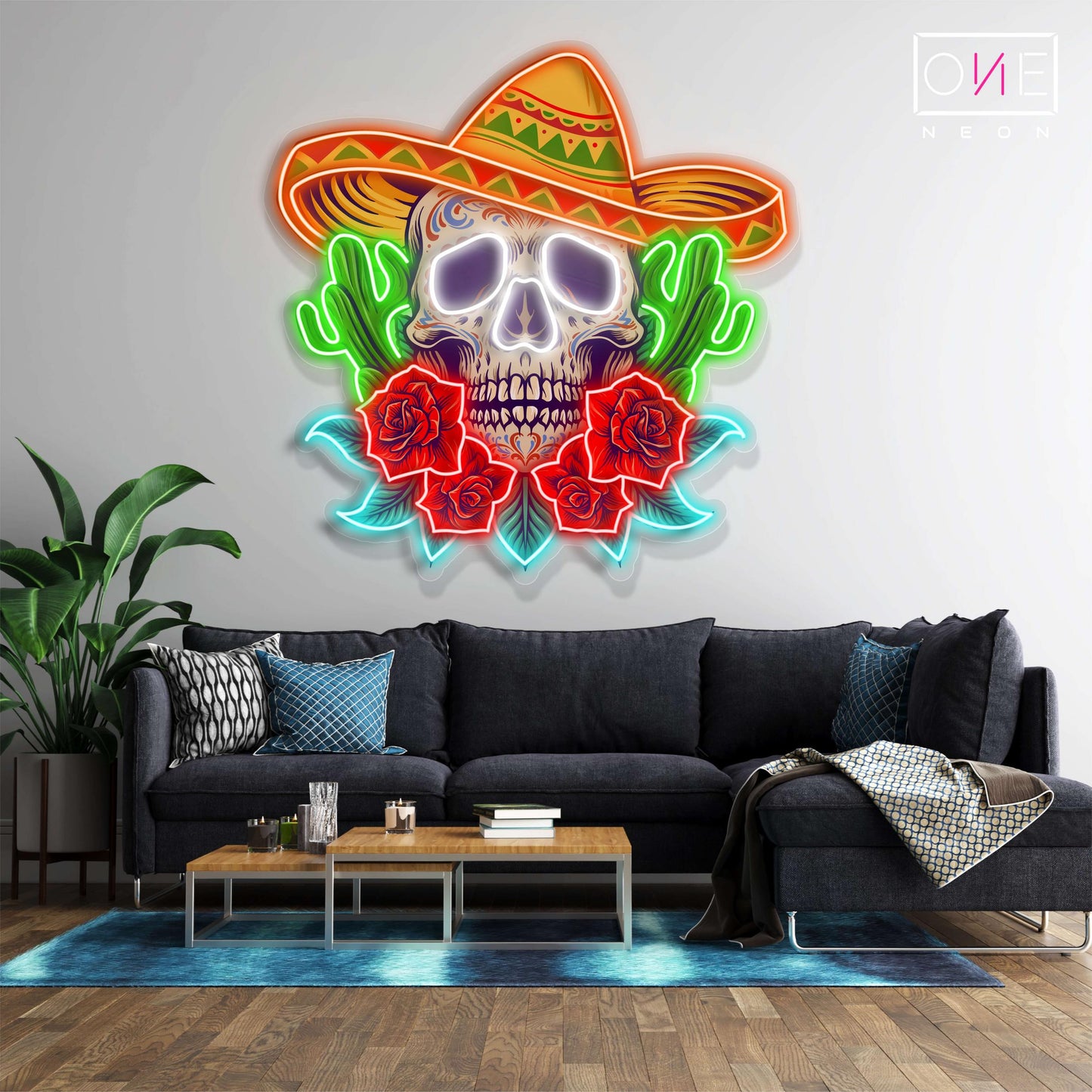 Panneau néon à LED avec motif de crâne de Calavera 